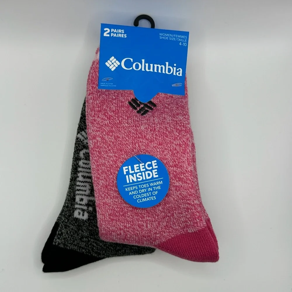 Columbia Fleece Lined Socks Womens 4-10 Pink Grey 2-Pack NWT